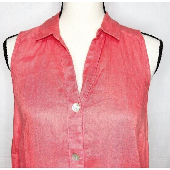 J. Jill Coral Linen Sleeveless Button Down Hi Lo Top S EUC - Picture 3 of 10